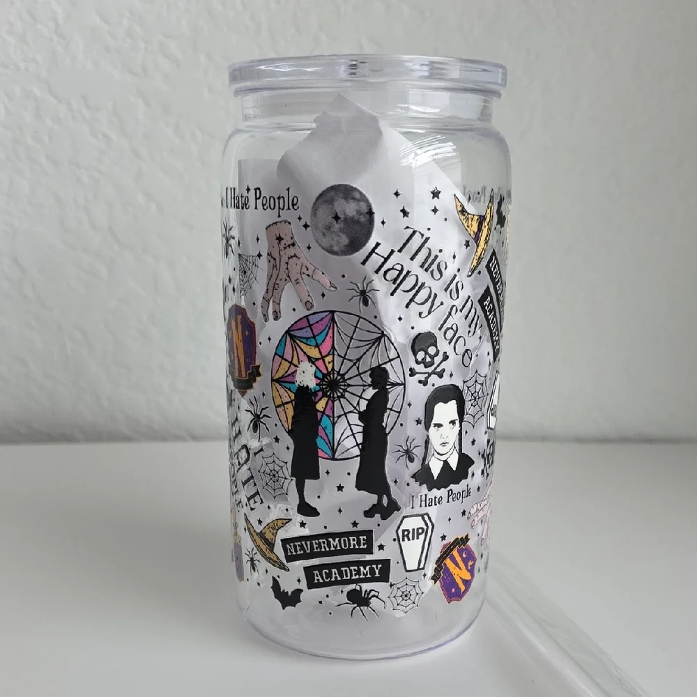 Clear Halloween-Themed Acrylic Tumbler Nevermore Wednesday 16 Oz